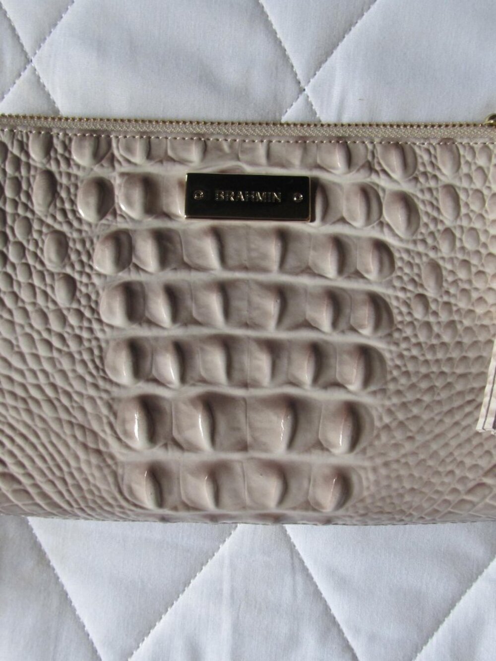 Brahmin Daisy Melbourne Collection wristlet bag clutch beige rectangular shape